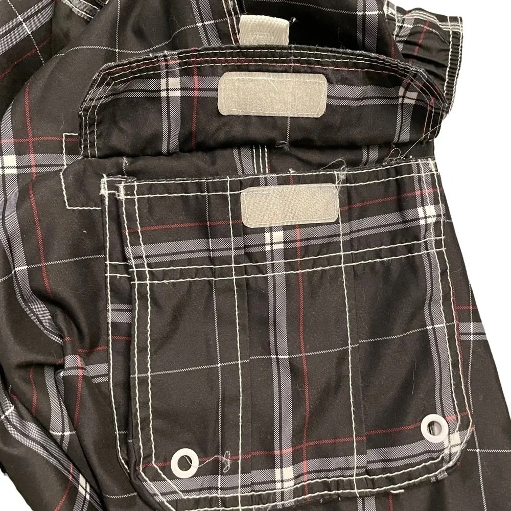 OP Black White Red Board Shorts Swim Trunks Windowpane pattern mesh lining Med